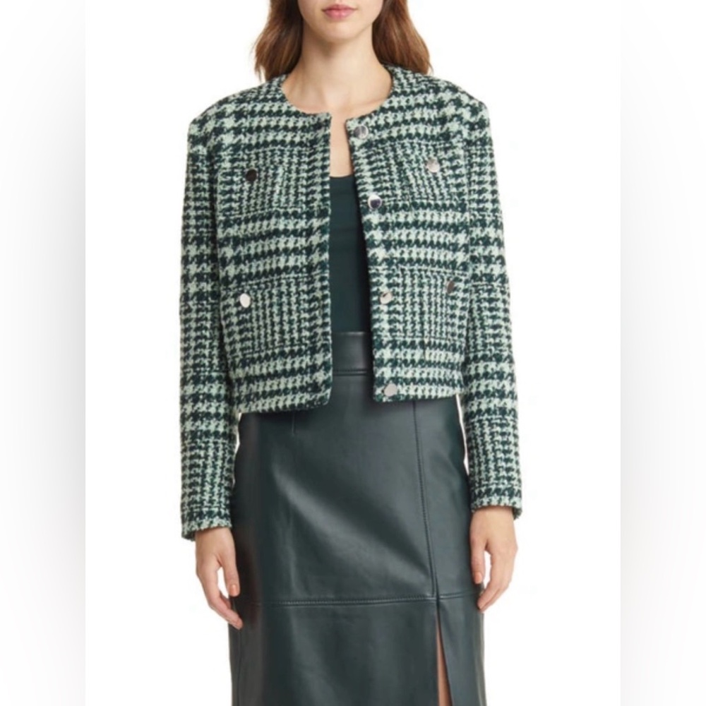 Hugo Boss | Janoa Houndstooth Crop Jacket In Court Green Fantasy